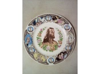 Lefton Ceramic Platter Depicts Jesus And Highlights Of His Life Comes With Brass Plate Hanger   A4