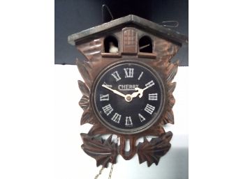 Vintage Cuckoo Clock For Display Has Wood Cabinet And Metal Time Piece Face    C2