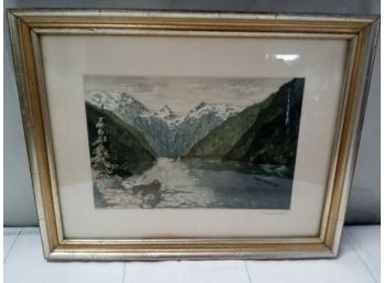 Vintage Framed Print Of Boat On The Lake Scene     WA