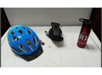 Bicycle Gear, Water Bottle, Tool Bag & A Uvex Helmet     E1