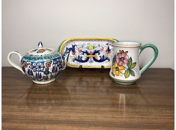 Vietri Pitcher Turkish Teapot And Small Platter