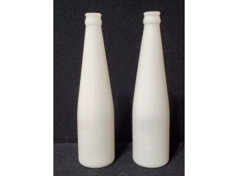 Two Vintage While Milk Glass Soda Wine Bottles - Unmarked Unbranded