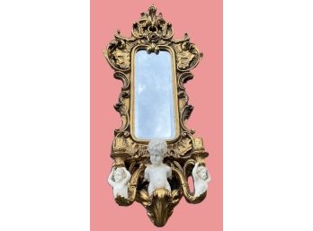 Large & Heavy Baroque Style Mirror With Candlestick And Stone Cherub Accents-Lot 1