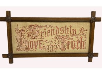 Vintage Embroidery In Quaint Wood Frame