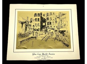 Lionel Barrymore 'Dry Dock' Gold Foil Etching From Glen Cove Yacht Service Calendar