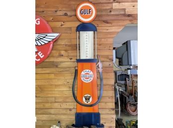 A Hand Painted Life Size Vintage Wood Gulf Gasoline Pump Artwork By Cliff Burgess