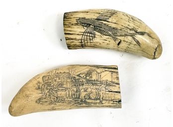 A Set Of Reproduction Carved Whales Teeth