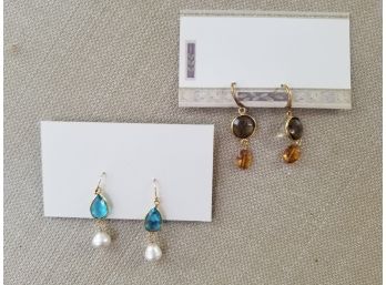 Two Pair Ladies' Colorful Gemstone Earrings