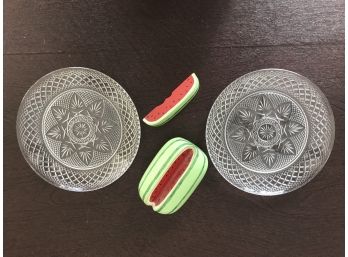 Cut Victorian Glass Dishes And Decorative Watermelon