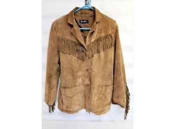 Women's  Vintage Denim And Co Genuine Suede Long Sleeve Jacket With Fringe Size Medium