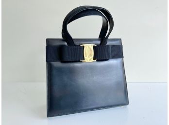 Vintage Salvatore Ferragamo Vara Ribbon Black Leather Kelly Bag