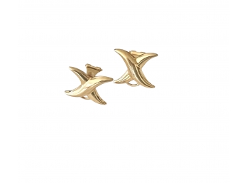 Pair Of X Form 18K Gold Omega Back Earrings