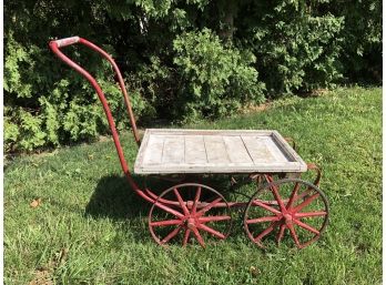 Spoked Wheeled Good Working Painted Antique Garden Cart Buggy Farm Decor