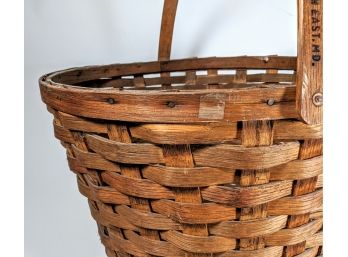 Large Signed Antique Woven Basket; Good Large Size; AAFA
