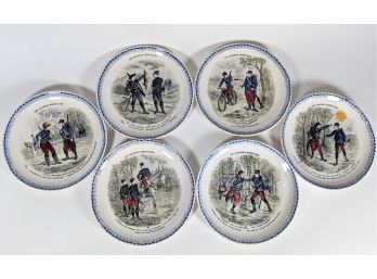Rare Very Old Antique MBCM Hand Painted French Plates With Military Scenes And French Dialogue Writing