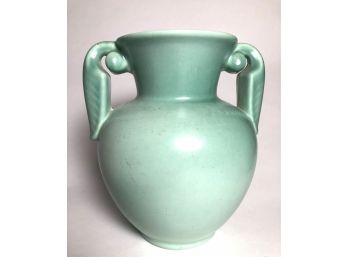 Fabulous MCM Art Deco Green Glazed Signed Stangl Double Handled Urn Vase