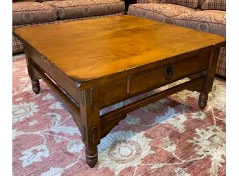 Large Square Wood Coffee Table With 2 Drawers  39.5x40x20'