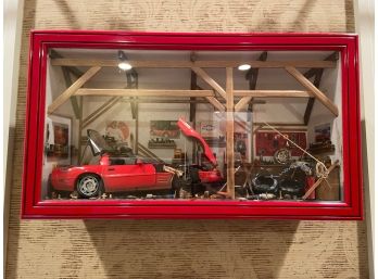 Corvette Garage Display Shadow Box Diorama 18x10x5' From A European Artist Patrick Richard