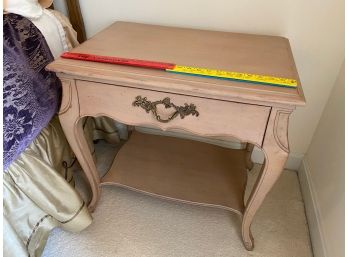 Vintage Single Drawer Wood Night Stand With Bottom Shelf End Table 26x18x25 Ornate Brass Drawer Pull