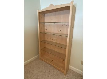 Natural Pine Wood Displaycase / Bookshelf 44x12x73' Four Adjustable Glass Shelves Southwestern Style Flair