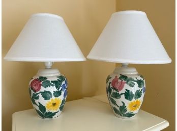 Two Hand Painted And Numbered Ceramic Lamps  Made In Italy  17x13in Tested And Works, Comes With Lightbulbs