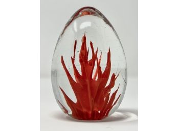 Fulvio Bianconi Signed Venini, Italia, Coral Glass Egg Paperweight, 1960s