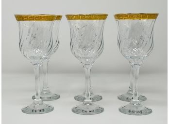 Marquis Gold Rim Greek Key Wine Glasses, Made In Italy- Set Of 6