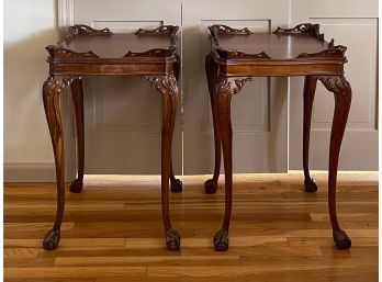 Chippendale Style Carved Mahogany Side Tables With Ball And Claw Feet- A Pair