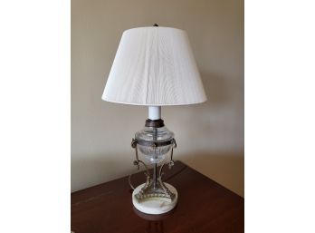 Sophisticated Metal And Glass Lamp On Marble Base - Vintage