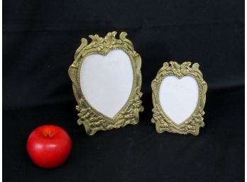 Pair Of Solid Brass Hearts & Flowers Picture Frames In 2 Sizes