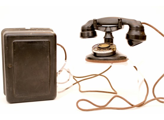Vintage 1920s Western Electric Rotary Cradle Desk Telephone (E1) And Ringer Box (534A)