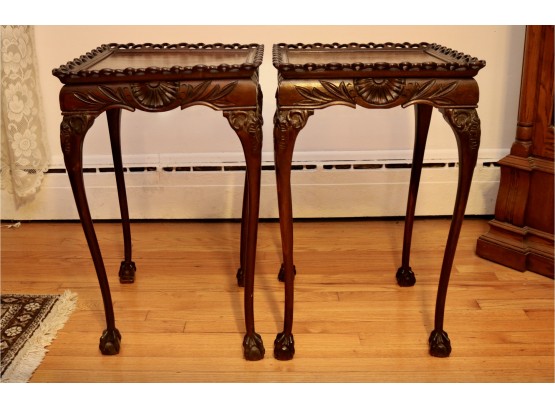 Pair Of Two Antique Chippendale Square Mahogany End Tables