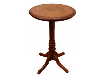 Antique Round Wood Four Legged Butler Pedestal Table