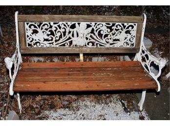 Cast Iron And Wood Bench With Cherubs