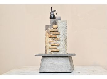 Tabletop Slate Water Fountain With Cascading Waterfall And LED Light