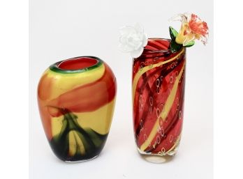 Hand Blown Colorful Glass Vases And Flowers