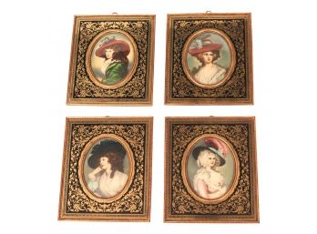 Set Of Four Vintage Signed Portrait Hand Painted Pictures