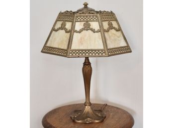 Tiffany Style Art Nouveau Stained Glass And Bronze Lamp
