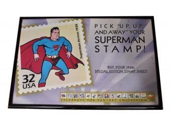 Framed DC Superman Display Poster For US Postal Service Stamp Promotion (1998)