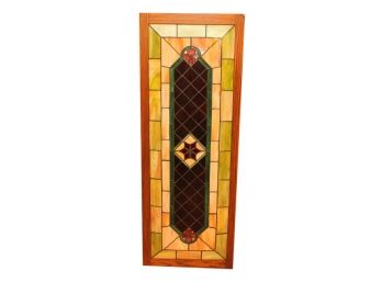 Stained Glass Window With Center Star In Wood Frame
