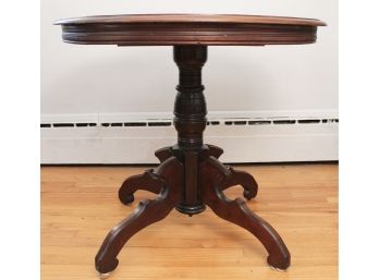 Round Wood Table On Split Pedestal + Hand Made Tapestry Tablecloth