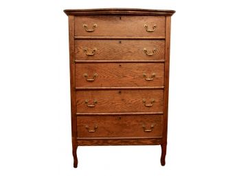 Antique Five Drawer Oak High Boy Dresser