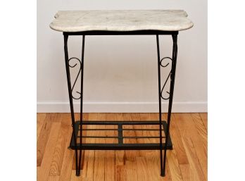 Vintage Wrought Iron Console Table With Marble Top