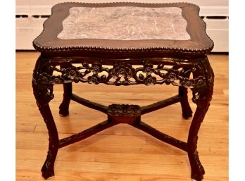 Carved Wood Table With Marble Top Insert