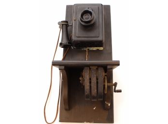 Antique Telephone On Big Wood Box