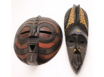 Round Carved African Wood Mask And Tribal Ghana Mask
