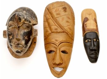 Vintage Carved Tribal Punu And African Wood Masks