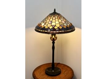 Tiffany Style Art Nouveau Stained Glass And Bronze Lamp (Blue Shade)