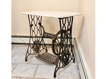 Vintage Wrought Iron Sewing Table With Marble Top