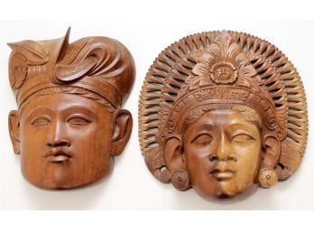 Two Hand Carved Wood Balinese Masks